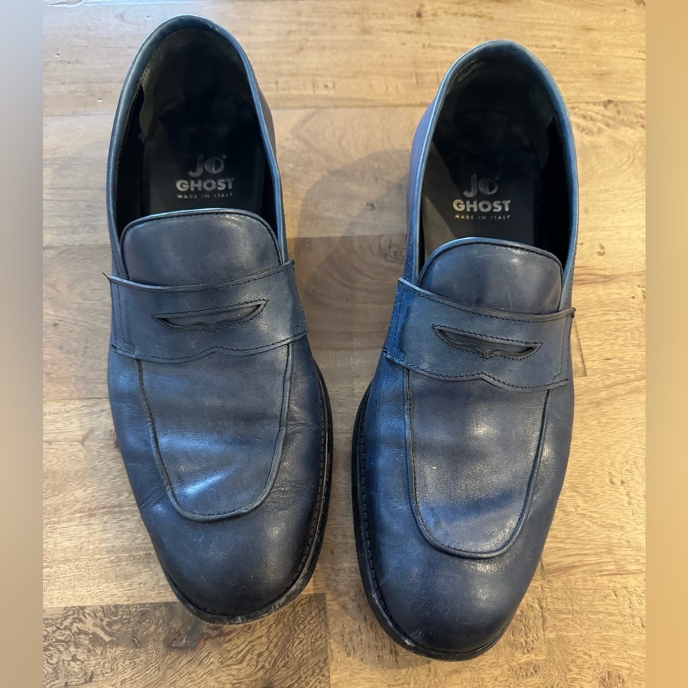 Jo Ghost Italian Blue Leather Slip On loafer classic chic Shoes event business